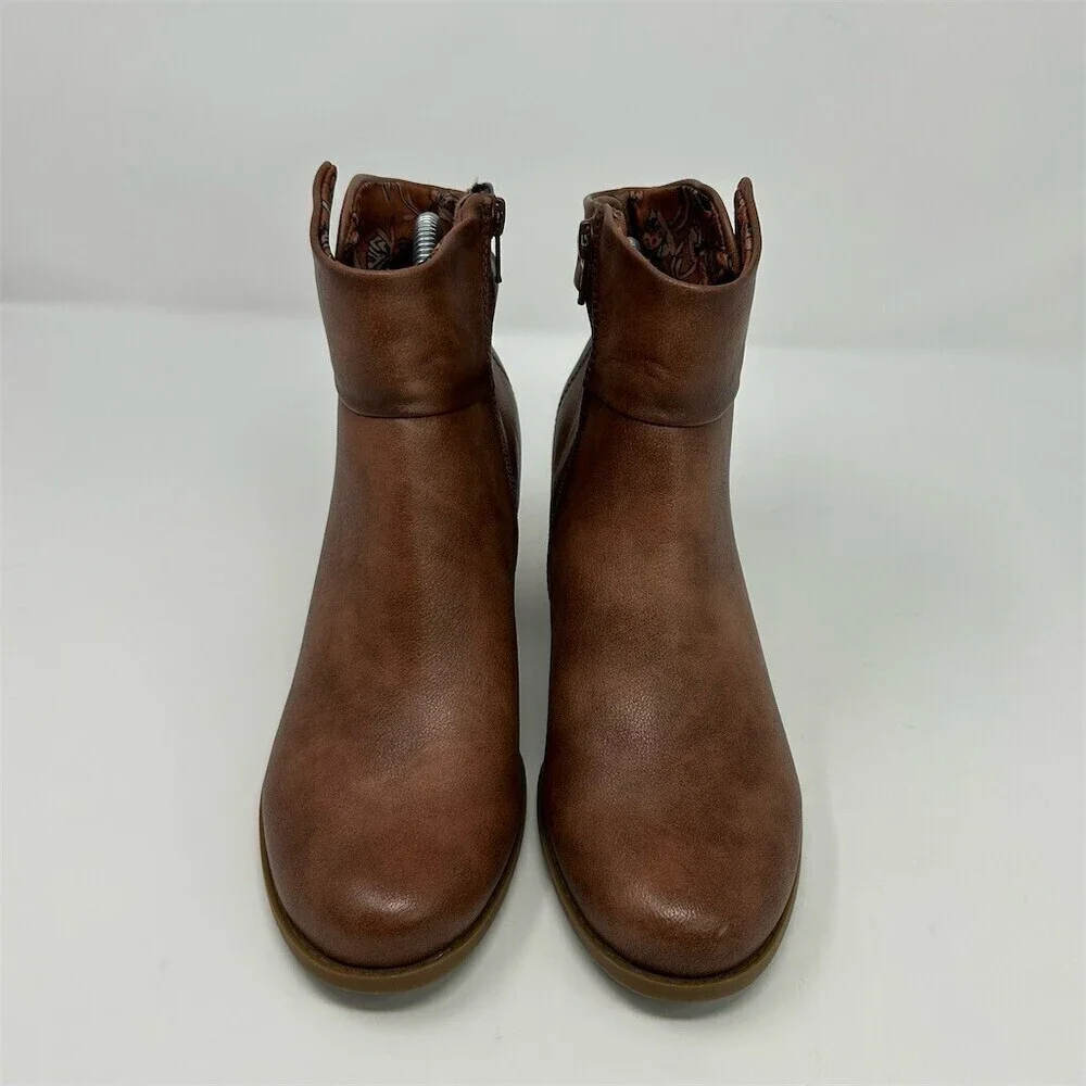 BareTraps Womens Brown Ankle Booties Block Heel Side Zip Slouch Cuff Size 7.5